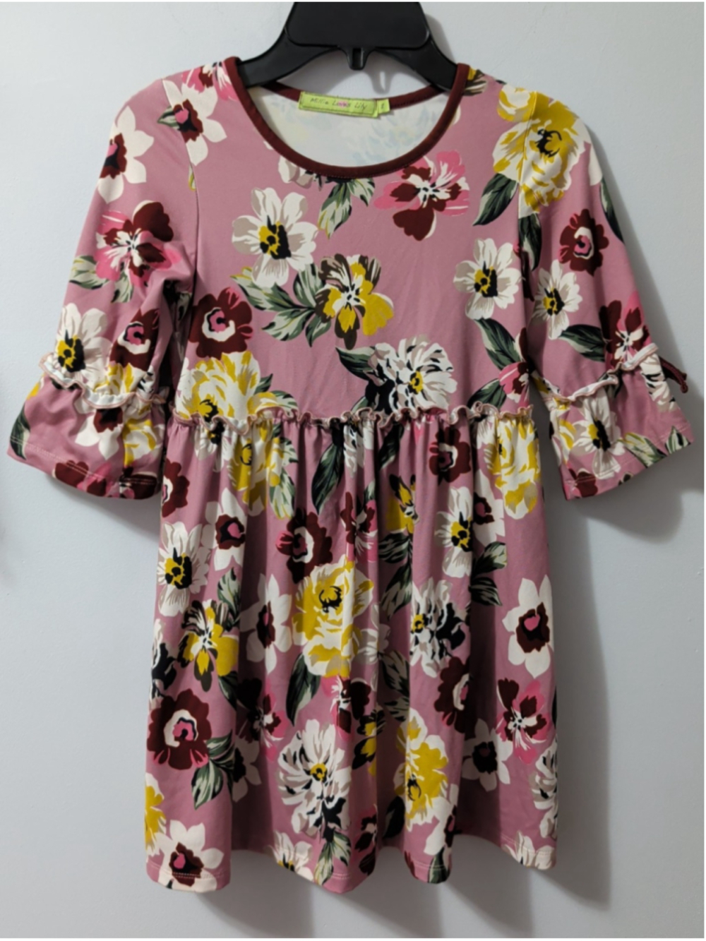 Millie Loves Lily Fit & Flare Mauve Floral Dress With Ruffle Girls Size 8